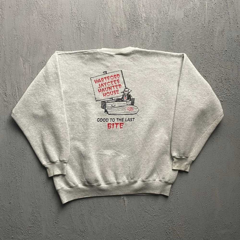Vintage 1996 Haunted House Graphic Sweatshirt Mens XL Grey 90s Hanes